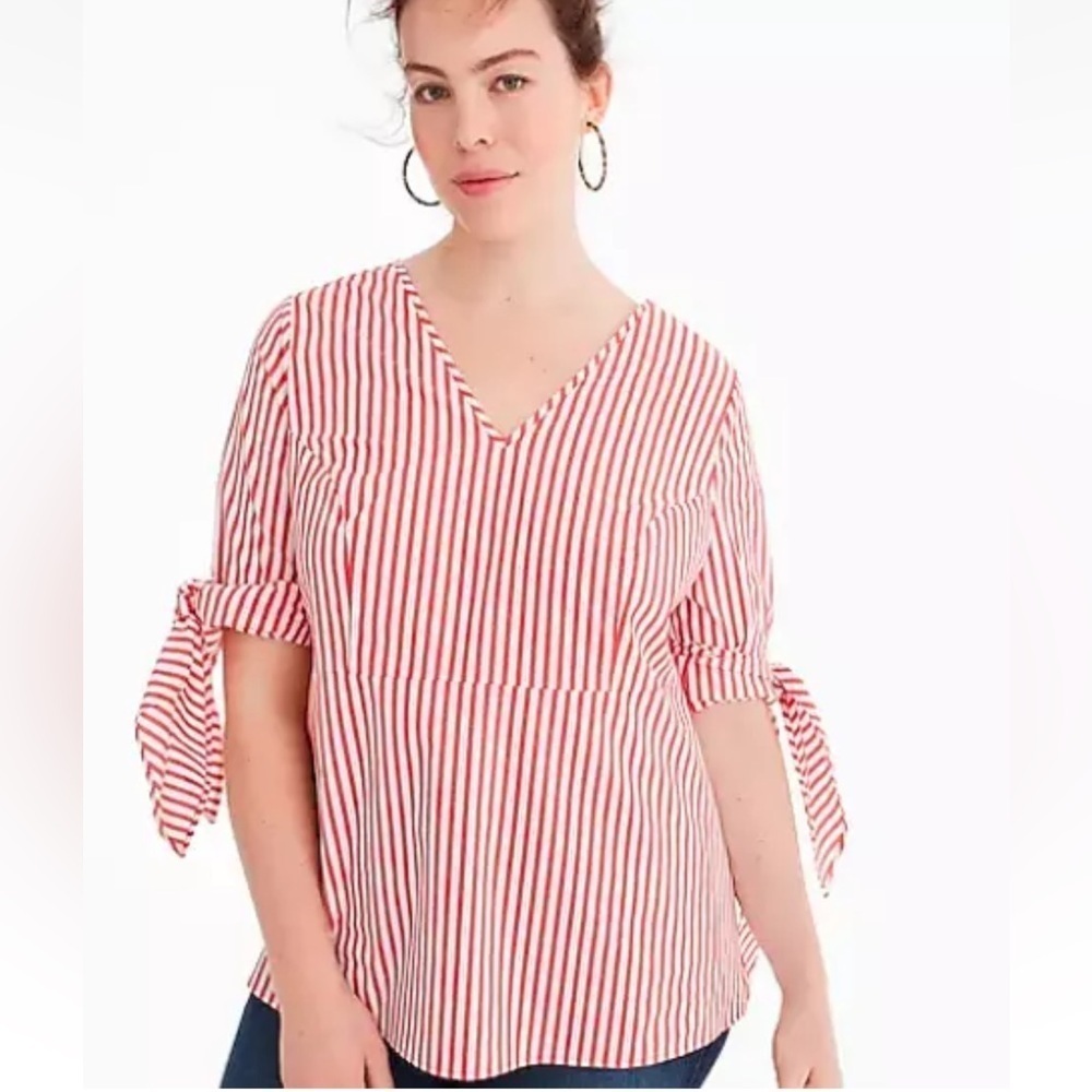 Universal Standard x J.Crew striped poplin tie-sleeve top blouse long sleeve bow